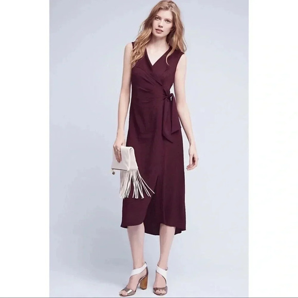 Tracy Reese Anthropologie NWT Wine Vermont Faux Wrap Midi Dress Size 0 - Picture 1 of 13